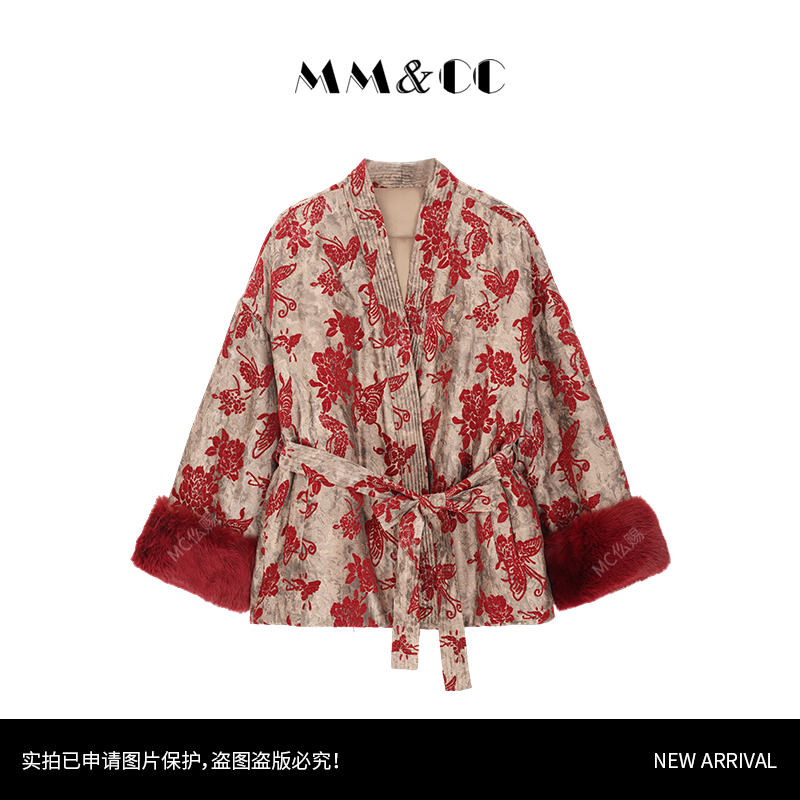 【怀瑾】中式国潮风印花休闲圆领厚外套女冬装新款棉服G9280