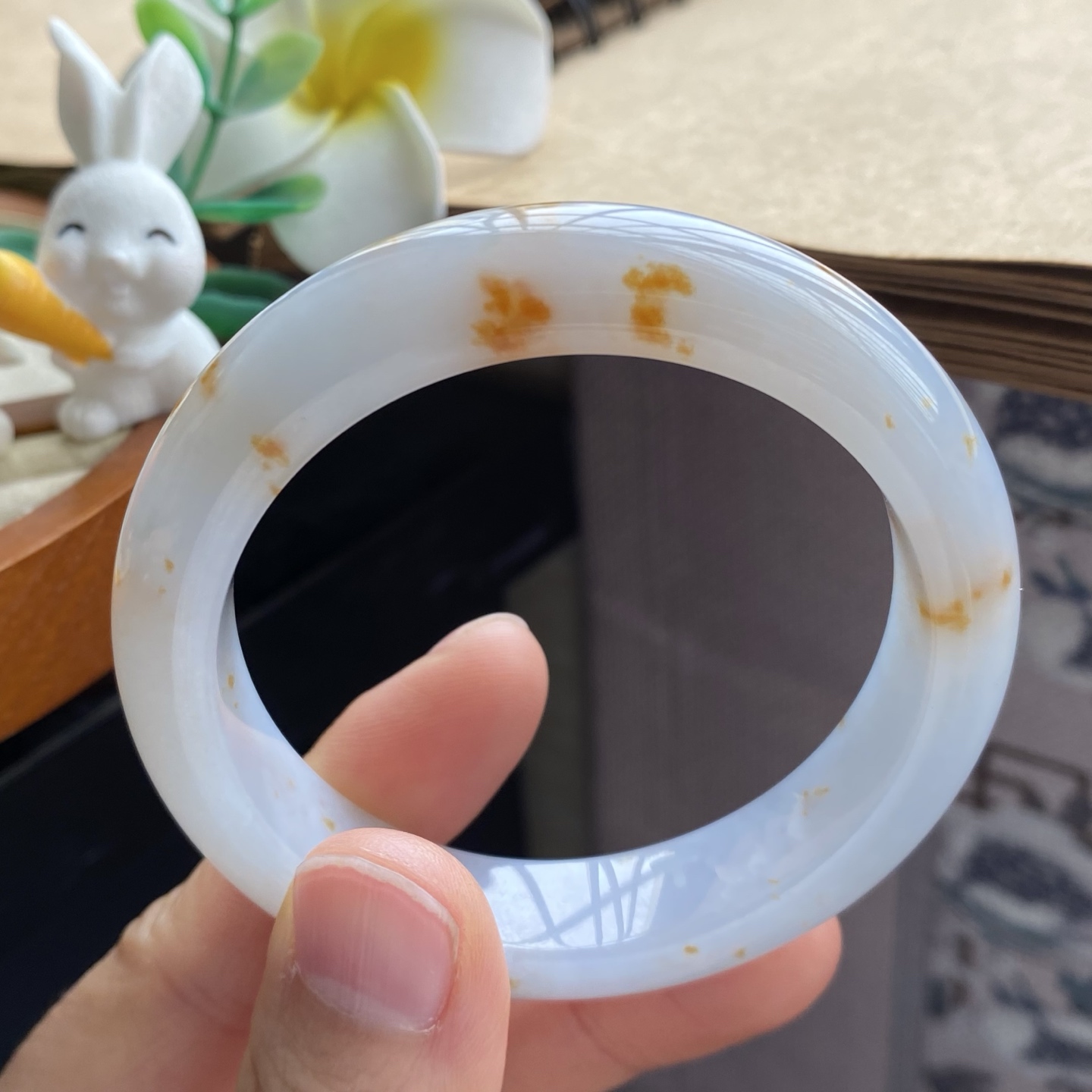 02.16批725号52.4-12.4-8.2！橙黄色飘花镯！天然翡翠手镯