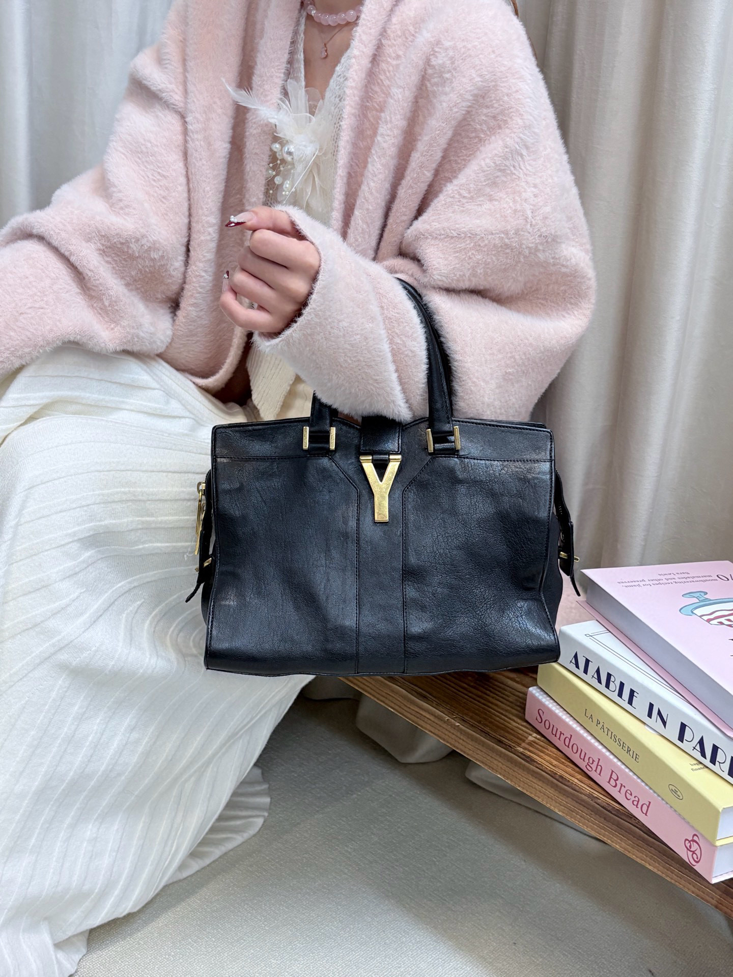 95新 YSL/圣罗兰 ysl 黑金小号波士顿手提包 (K)