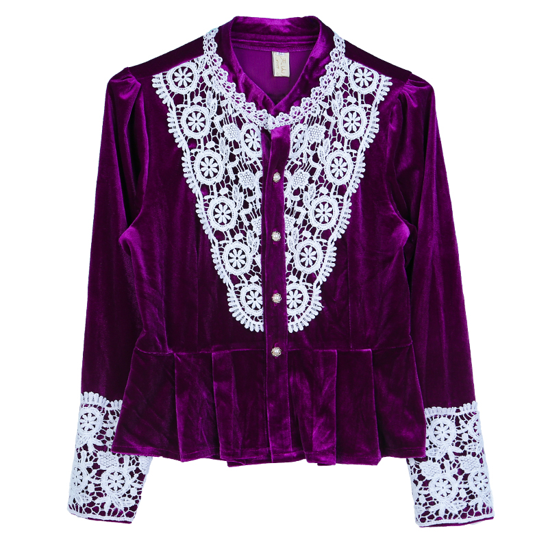 蕾丝边金丝绒外套