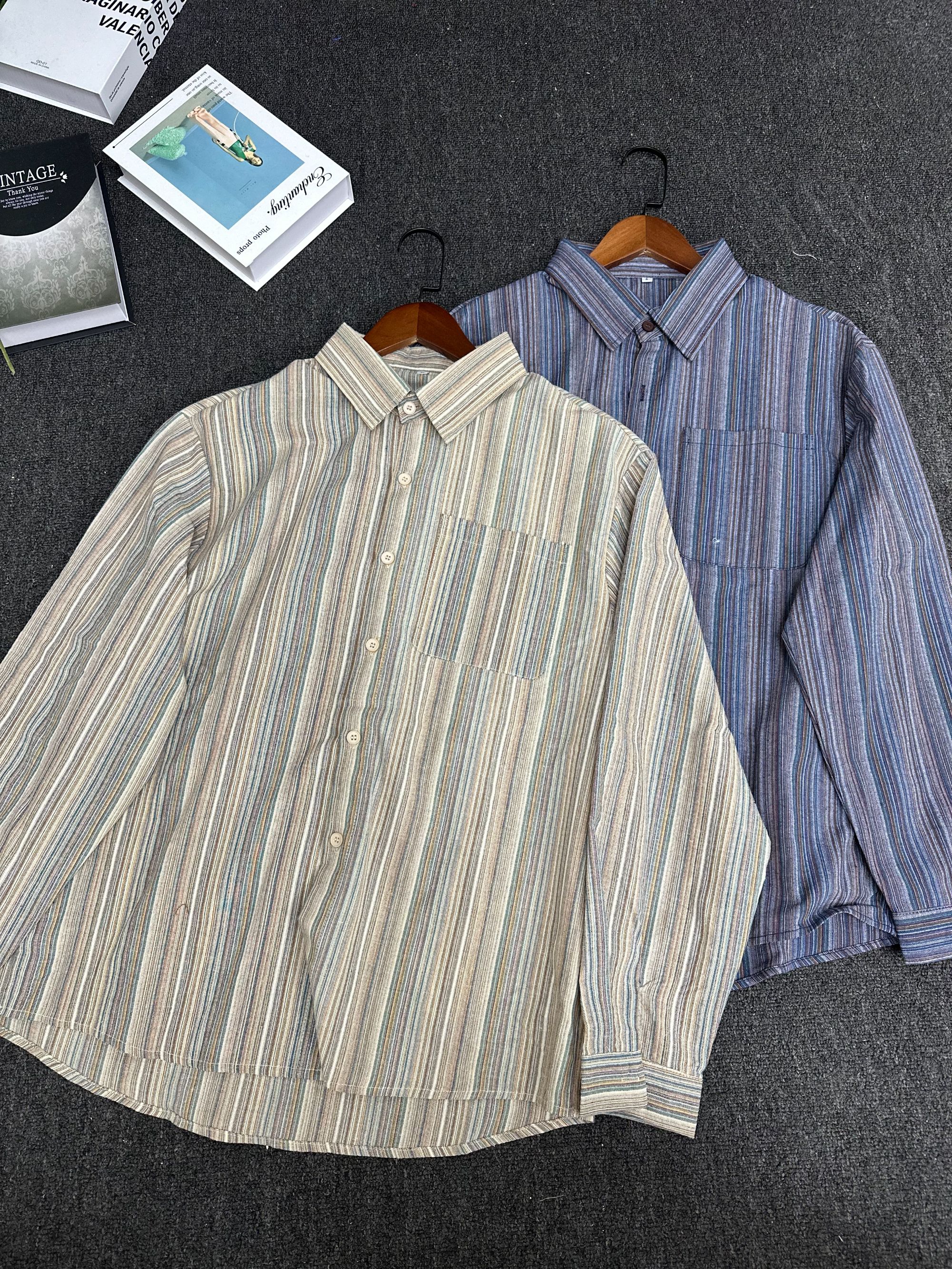 对襟长袖条纹纽扣不起球衬衣常规男士夏季衬衫潮流