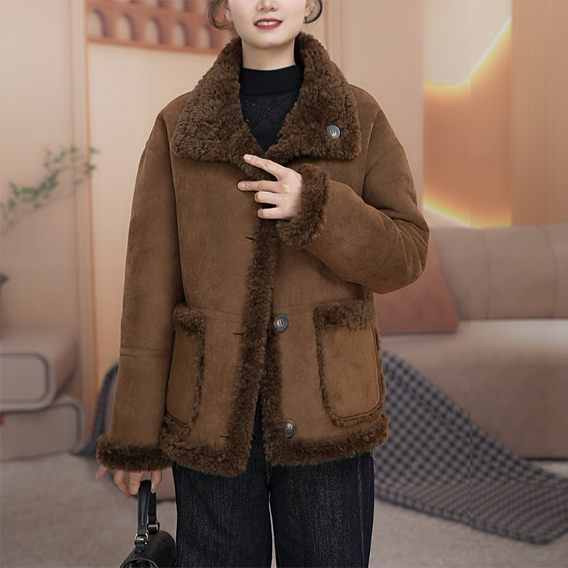 【双面双穿】海宁颗粒绒毛一体套女短款保暖时尚加厚冬季