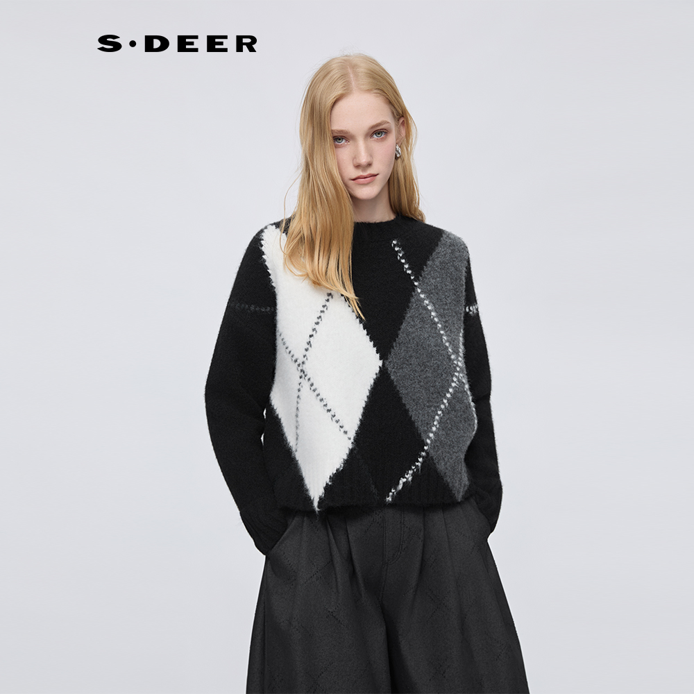S·DEER圣迪奥【墨迹行间】冬季慵懒风圆领女士针织衫S254Z3501