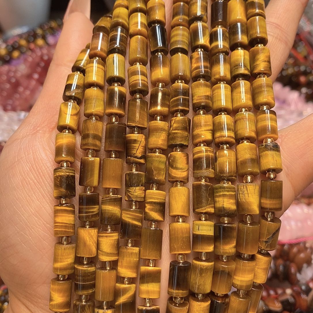 玛瑙/玉髓未镶嵌珠宝半成品6✖️9mm黄虎眼圆管一条