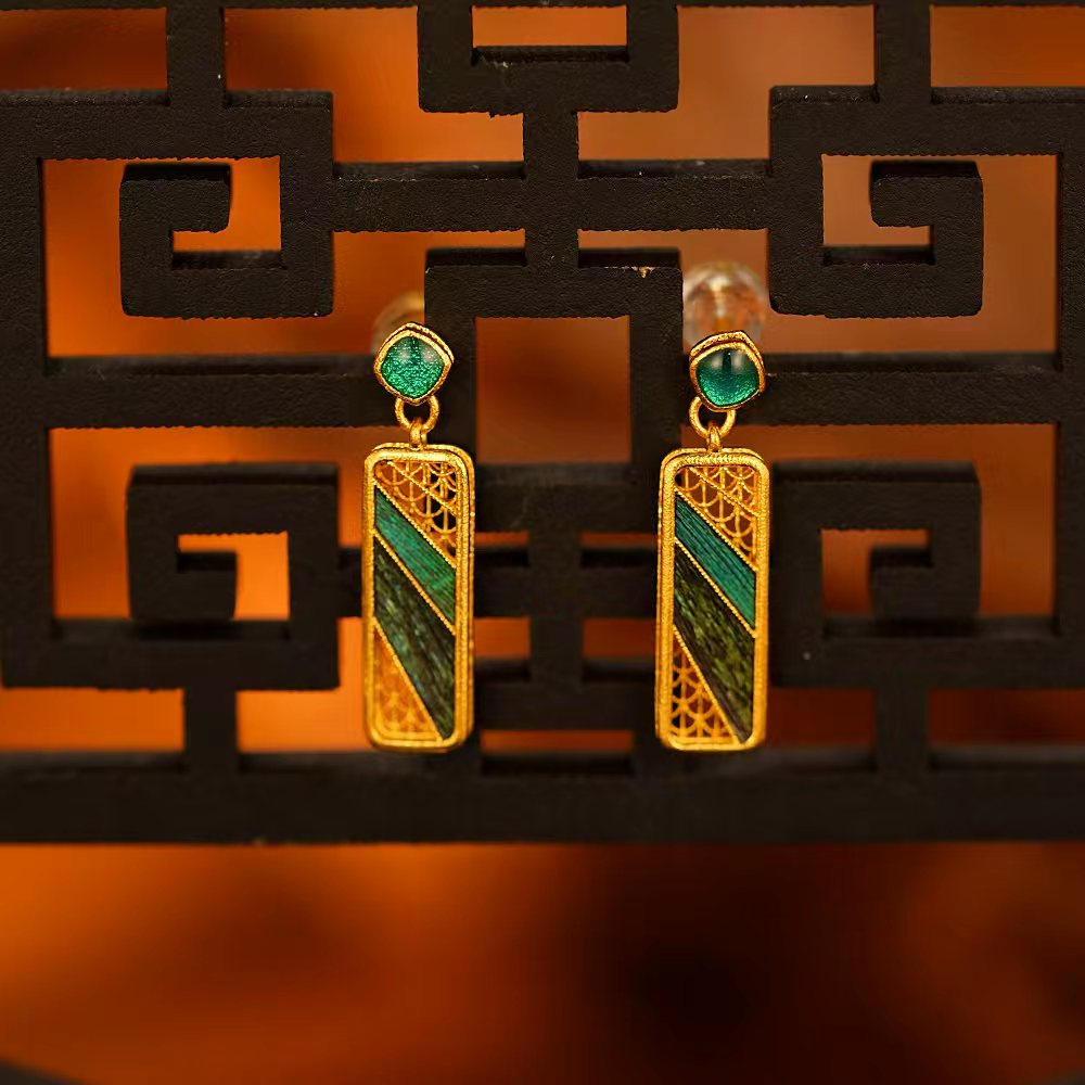 鳳悦匠 古法鎏彩足金耳饰国潮黄金G03778