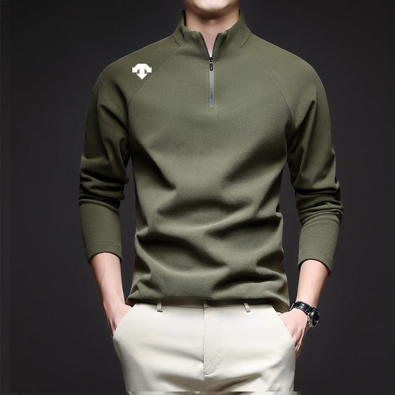 奥特莱斯迪桑家男士运动T恤半拉链男士秋冬德绒保暖内搭打底上衣