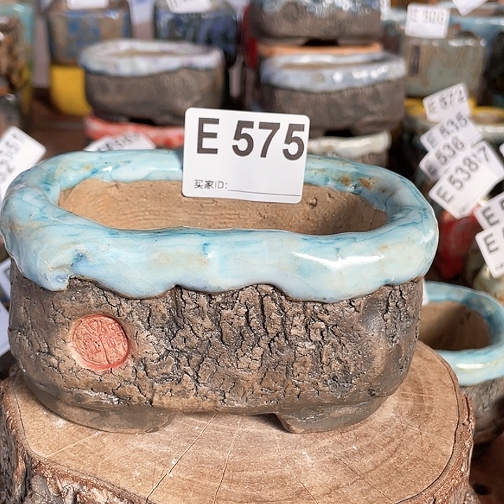 紫砂花盆孤品 不规则 油画山石椭圆盆 内口9x5.8