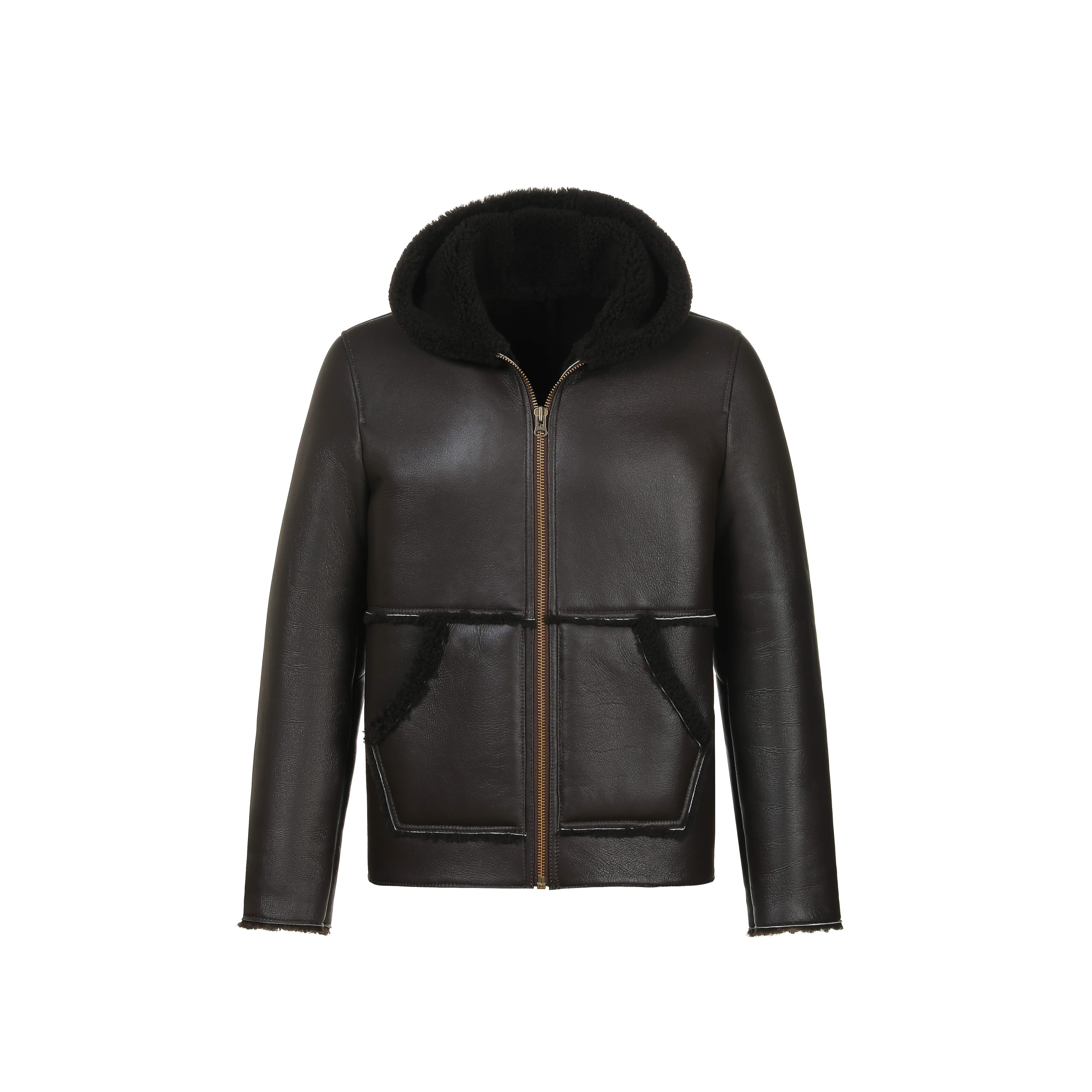 漠北已北连帽皮毛一体美式复古空军外套深棕色德国1.2CM美利奴