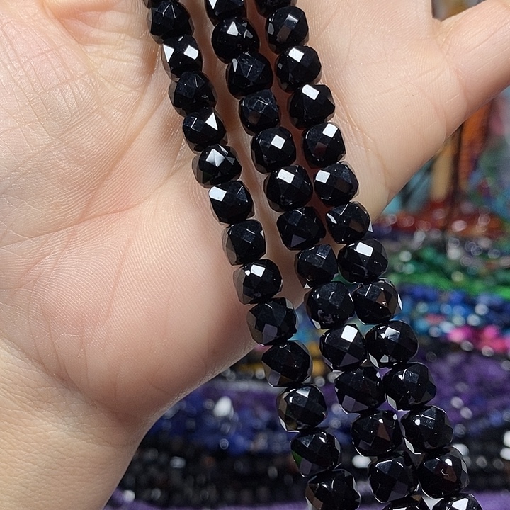 玛瑙/玉髓未镶嵌珠宝半成品黑玛瑙切面方糖卡7mm