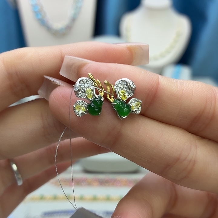 翡翠银S925镶嵌耳饰