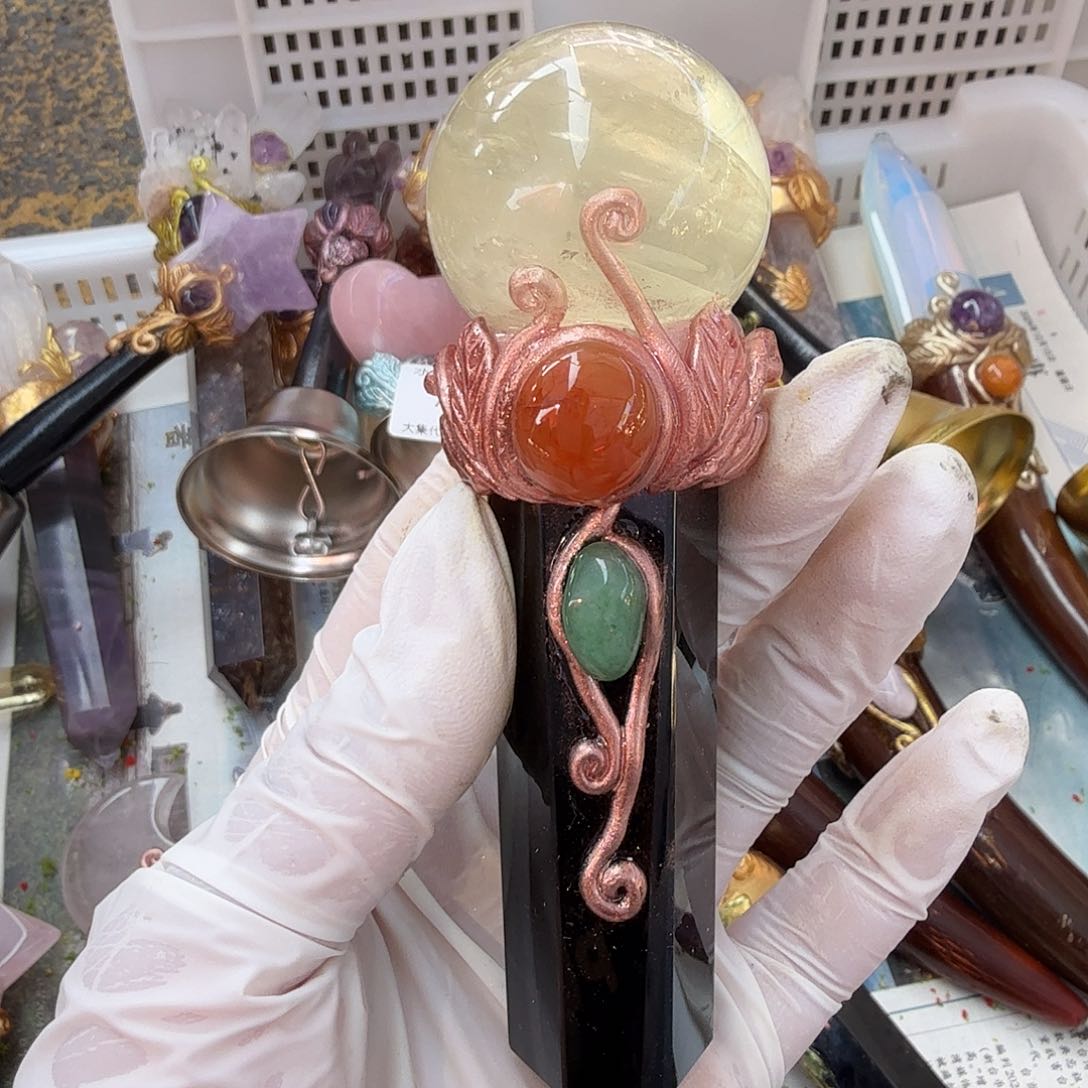 水晶手链22K金镶嵌黑曜石