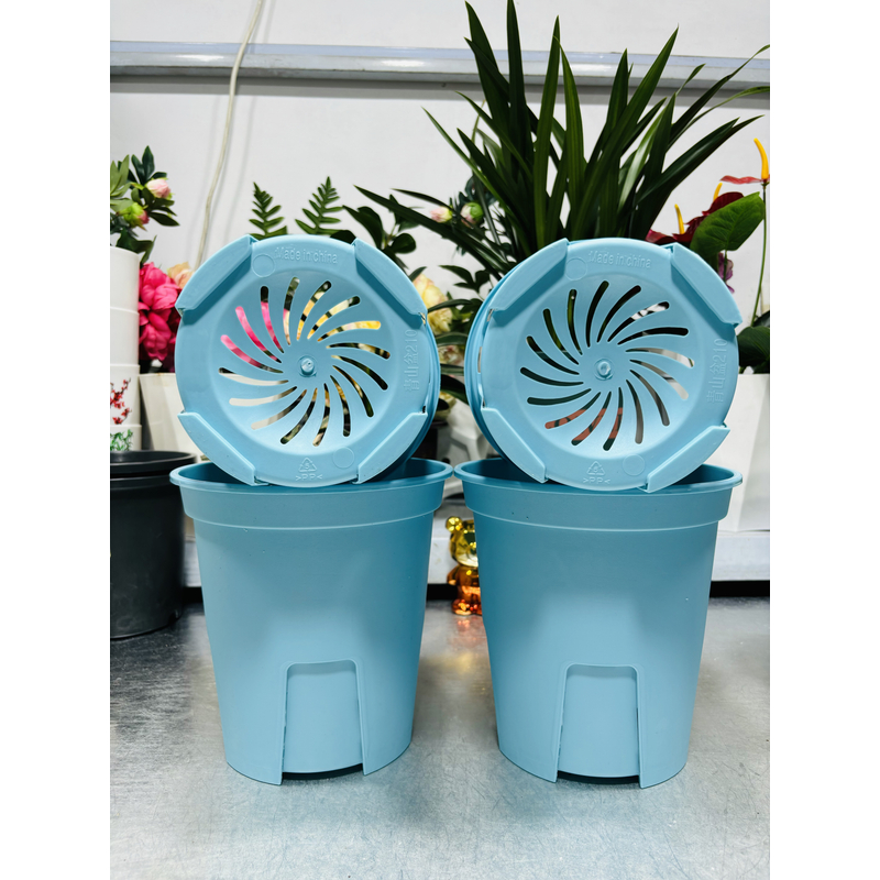 （4个带托盘）210蓝色青山控根花盆>口径21厘米高21厘米