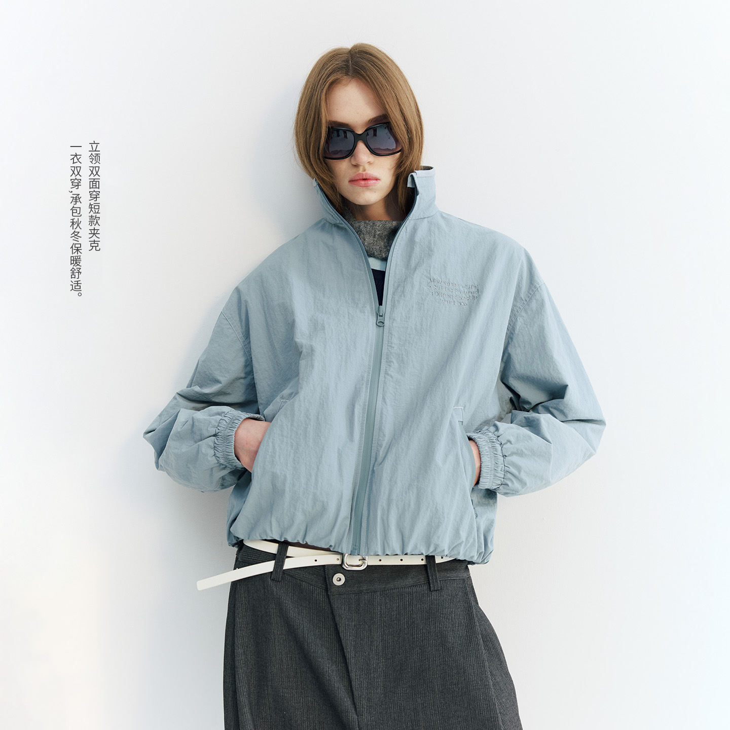 NORYBRAND 撞色立领双面穿摇粒绒夹克短款上衣时尚休闲保暖外套