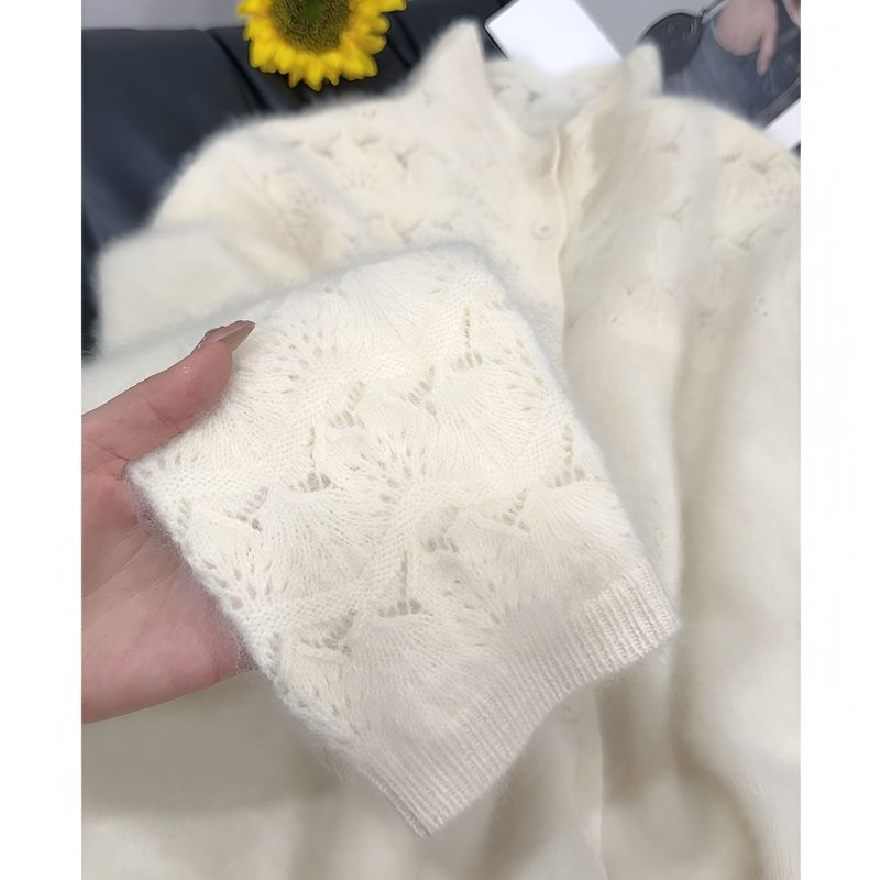 【YUNONG】繁花米白色 100拉绒羊毛/羊绒针织高货冬季毛衣百搭宽松