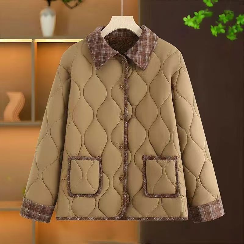 女士加绒加厚短款秋冬时尚减龄洋气妈妈装棉服外套