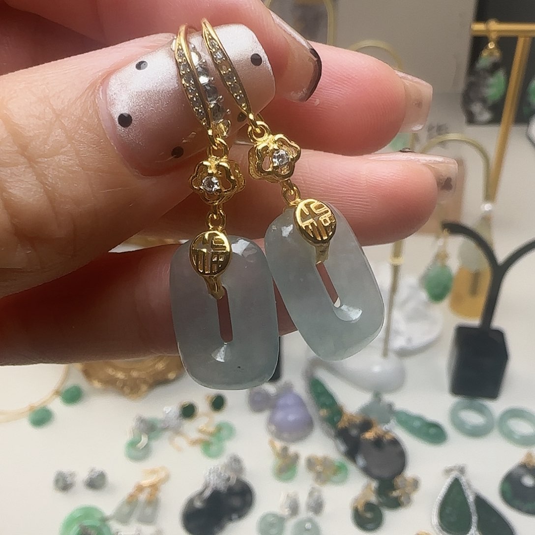 翡翠银S925镶嵌耳饰耳钩款