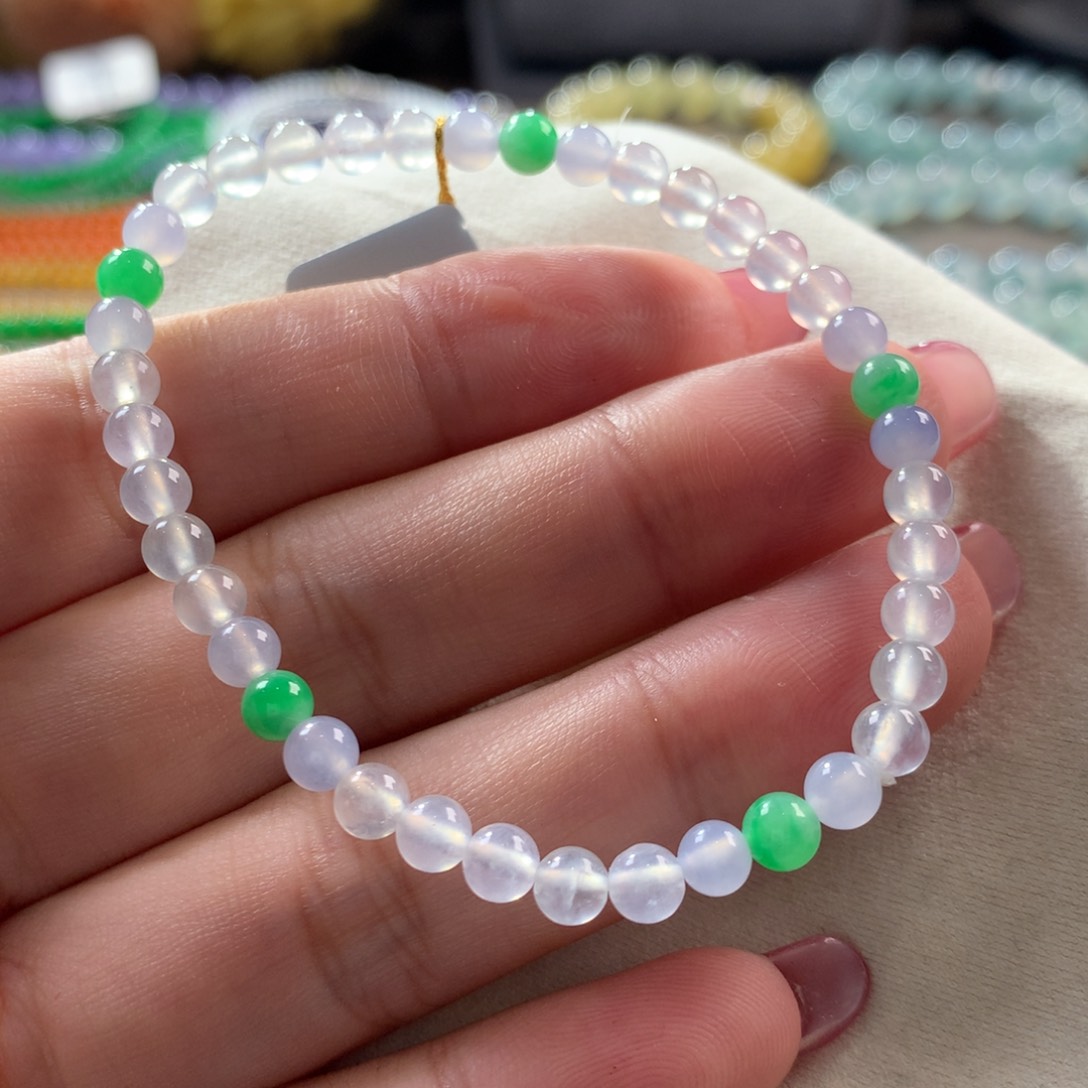 翡翠手链未镶嵌翡翠高冰多宝卡4+