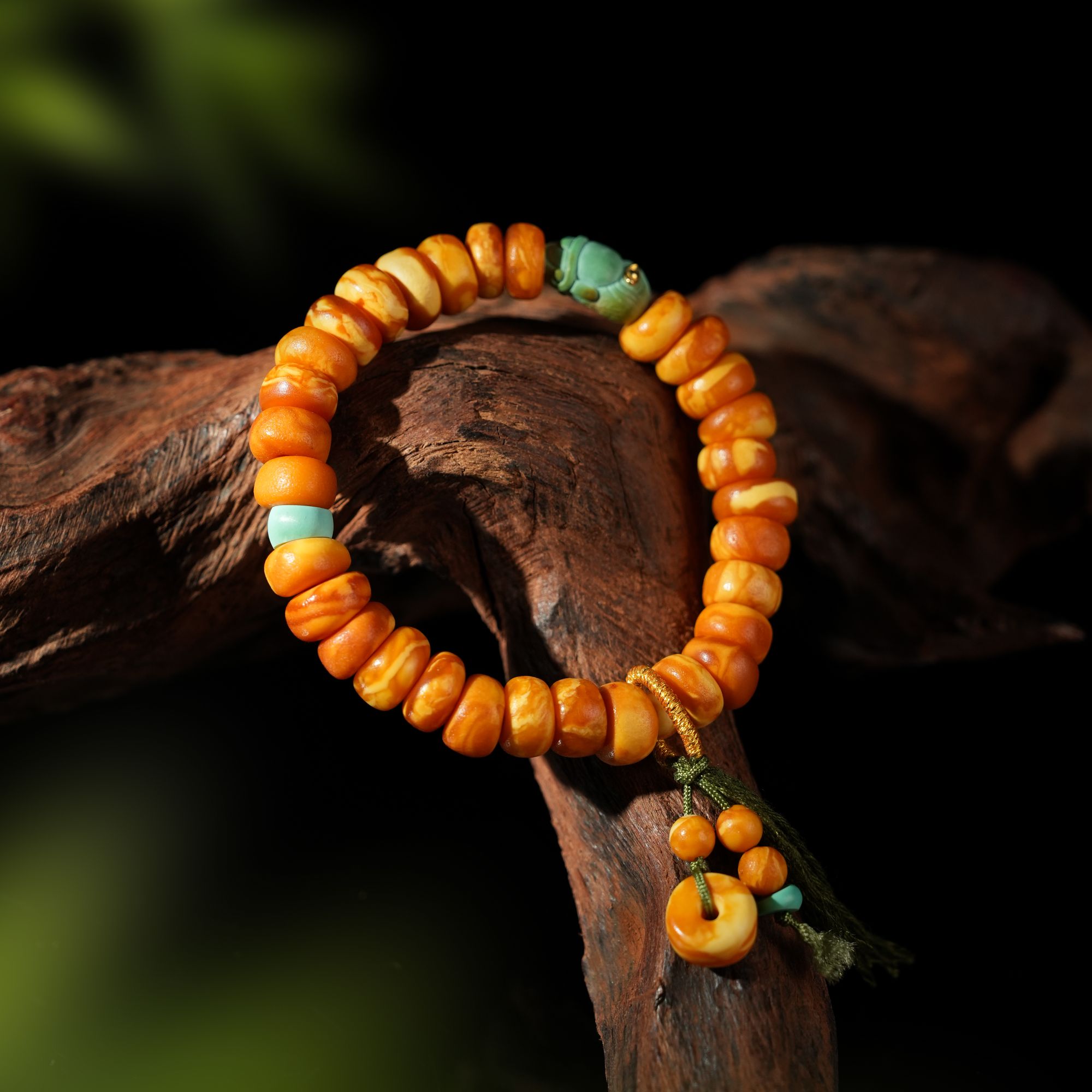 【壹芳珠宝】天然原矿蜜蜡橘皮妖花饼子财神手串9-10mm