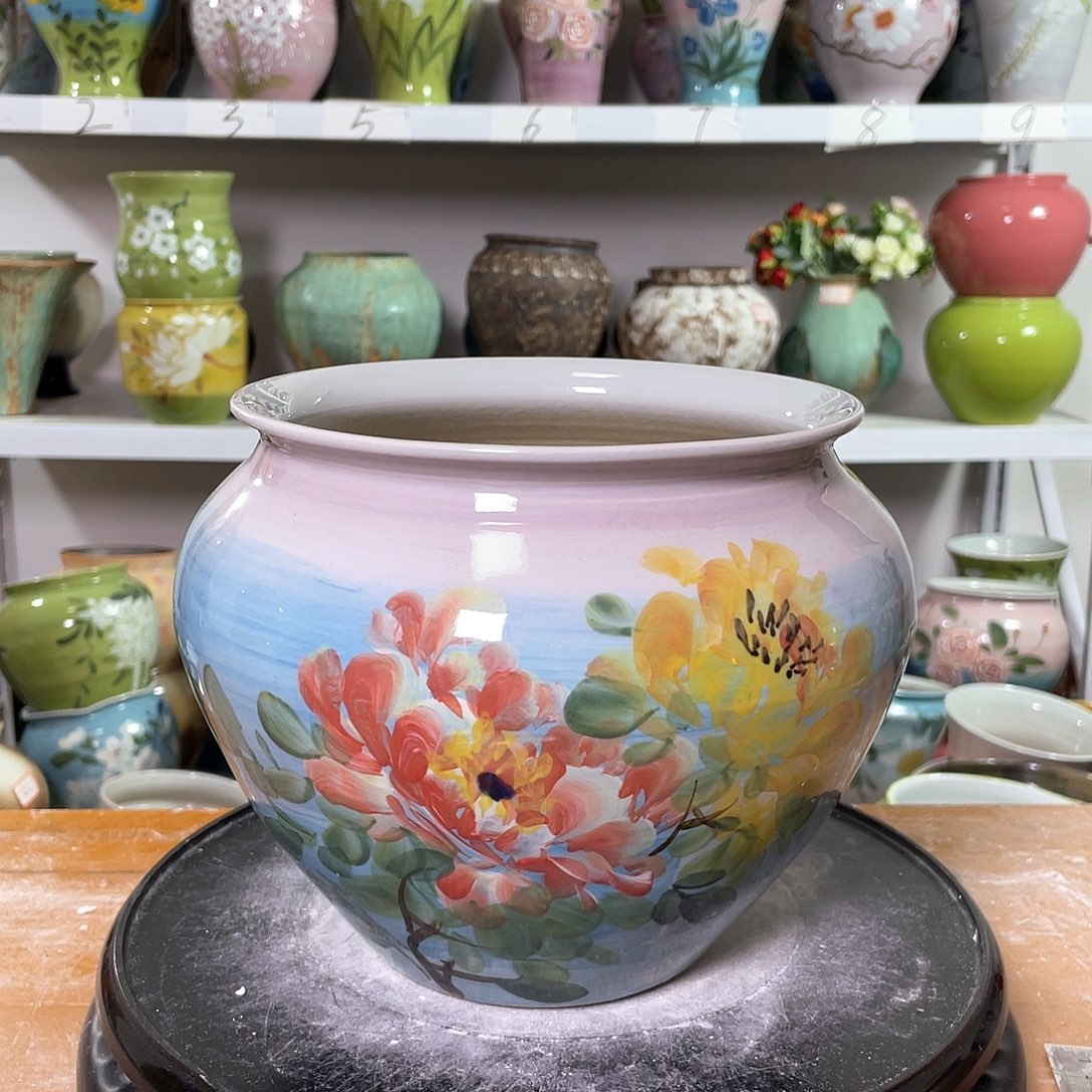 景德镇陶瓷花盆微瑕口17高18.5