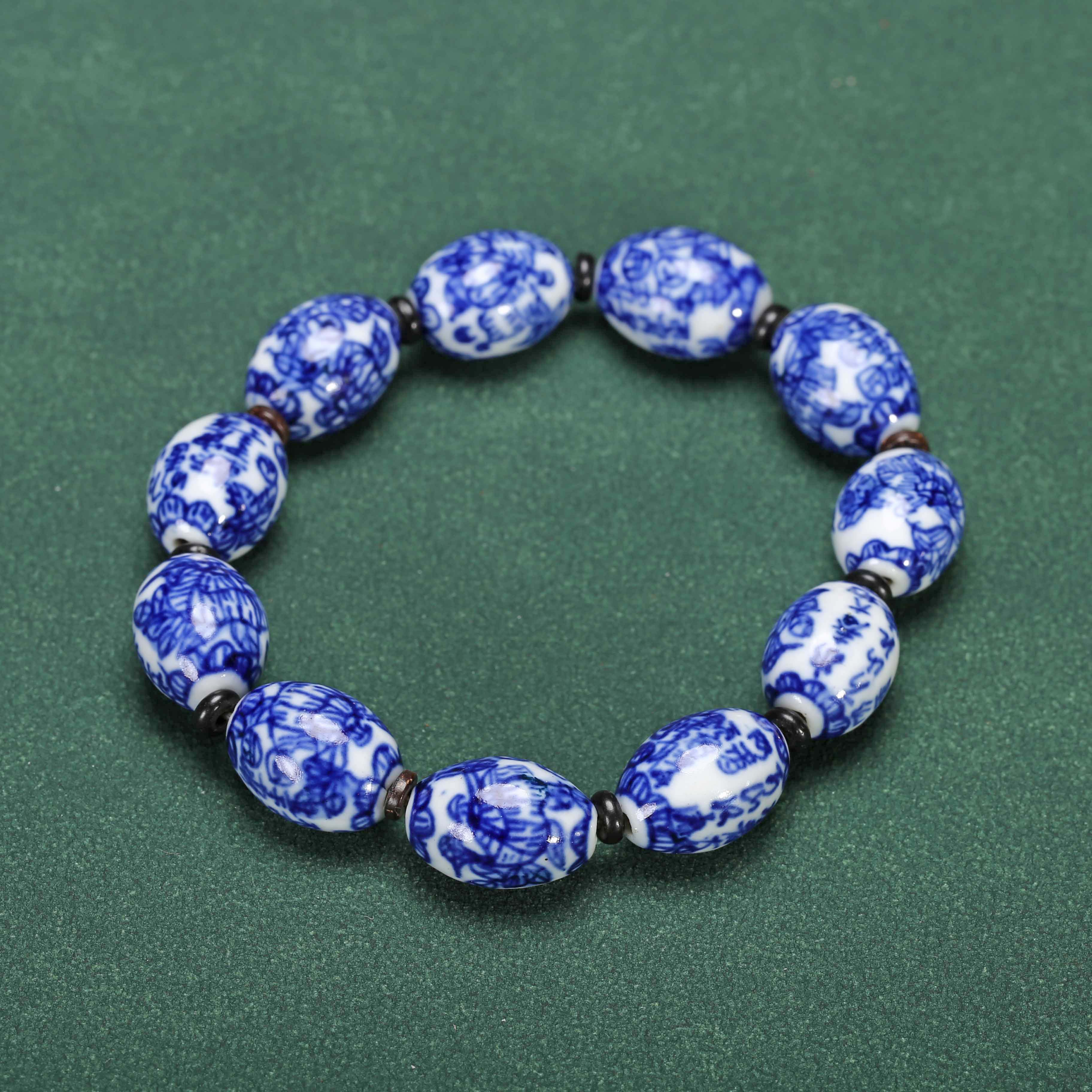 【济文阁】JDY25010937民国 青花陶瓷橄榄珠手串