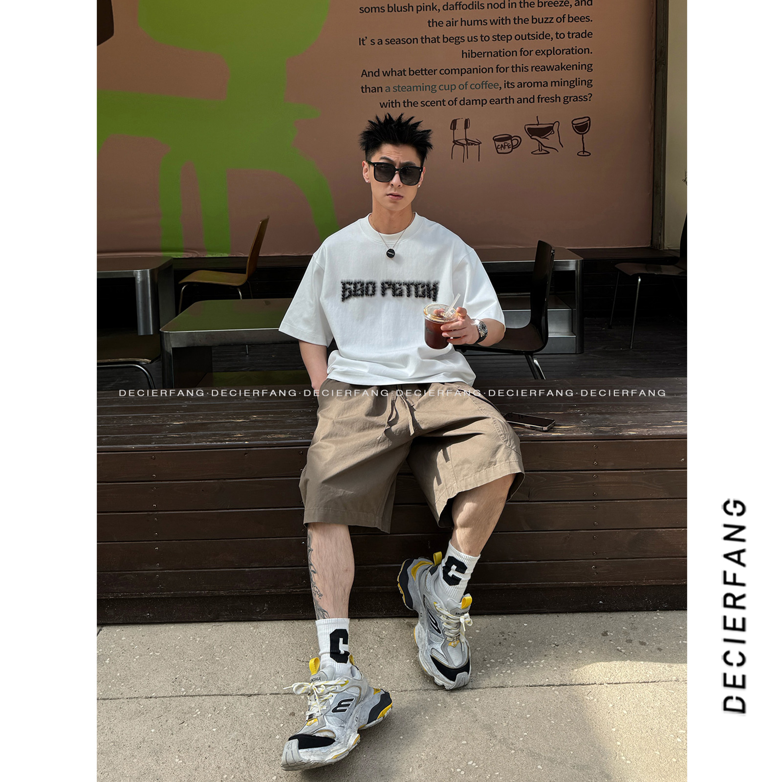 7818夏季【设计感 字母钉珠】短袖T恤男女同款美式宽松上衣