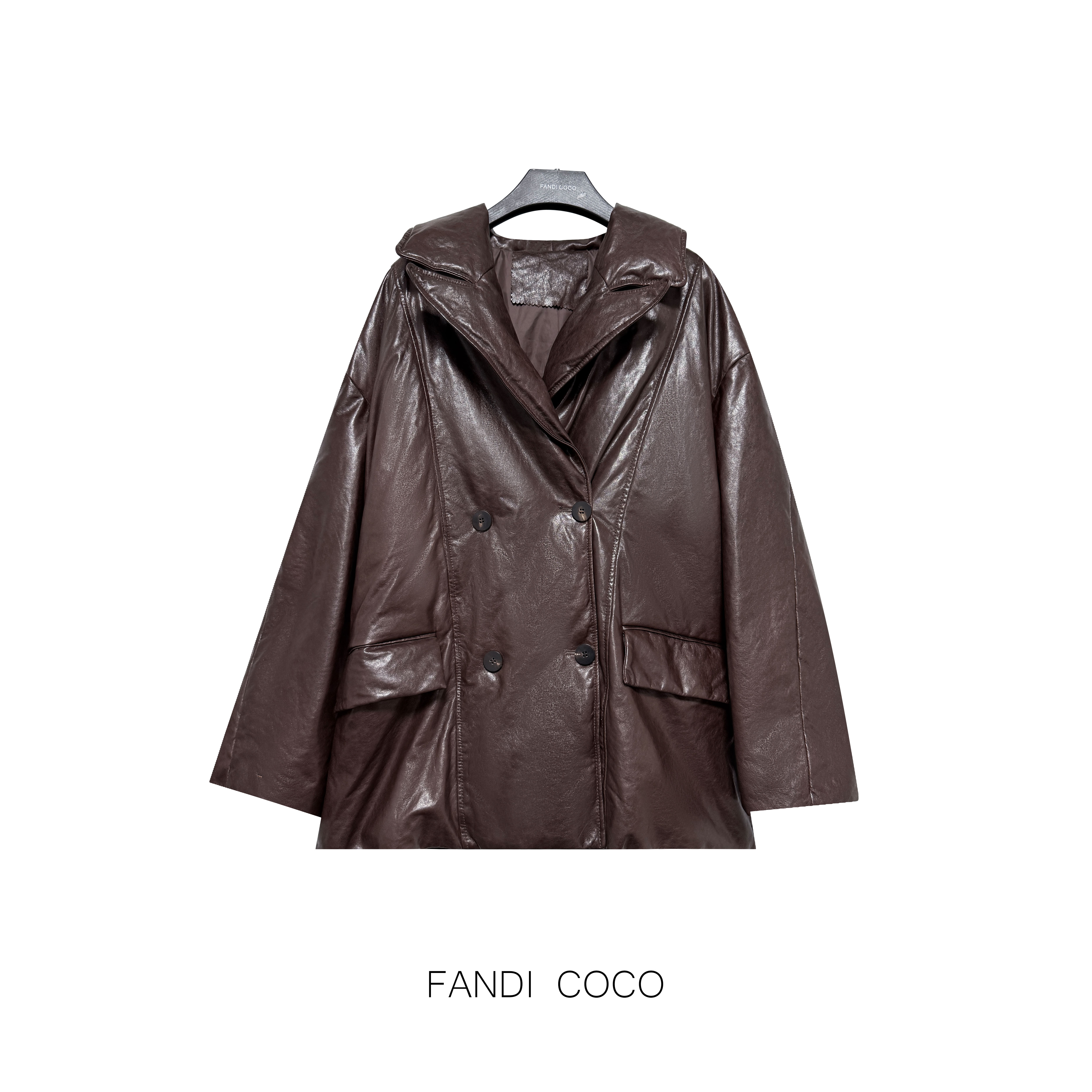 FANDI COCO "楠意" 西装翻领中长款羊皮羽绒外套 BN81091