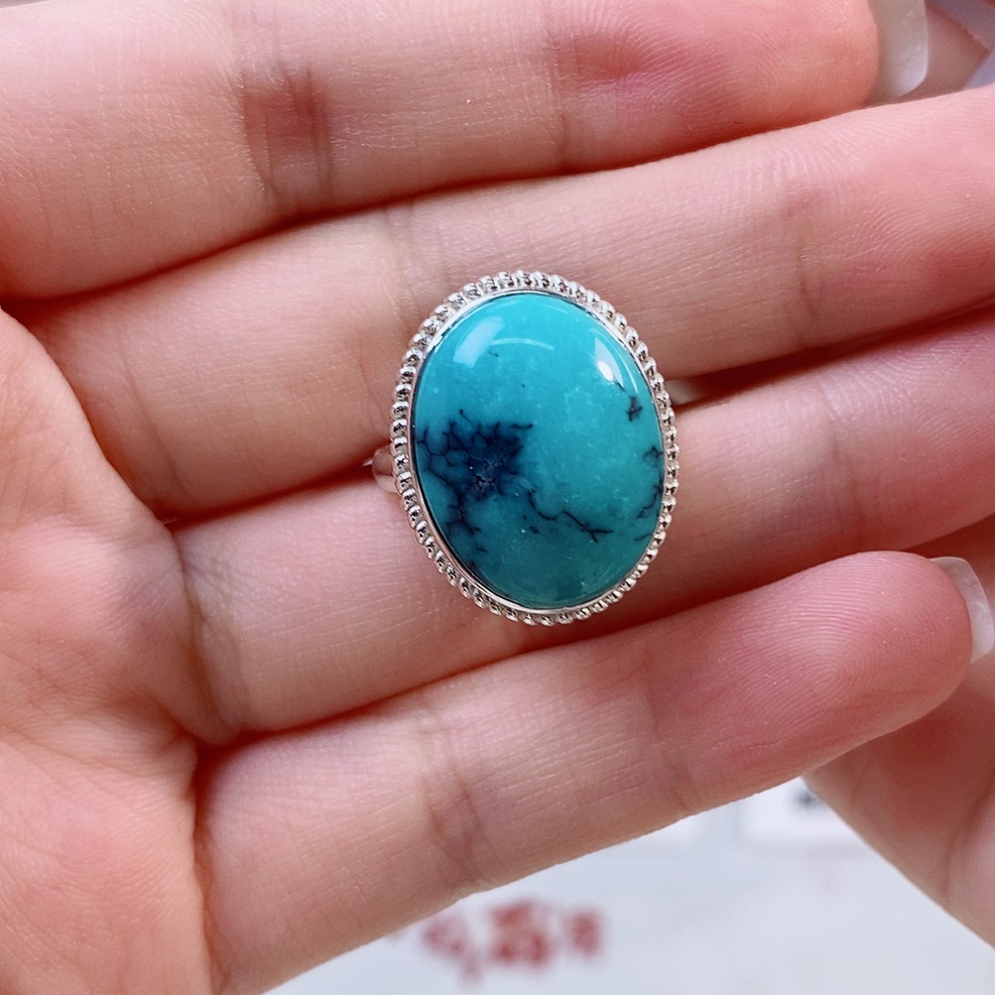 木***钰银S925镶嵌绿松石珠宝奇石