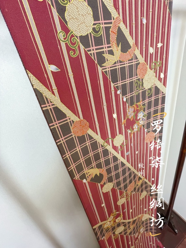 染小纹手描金彩花间道双花色组合唐茶色正绢