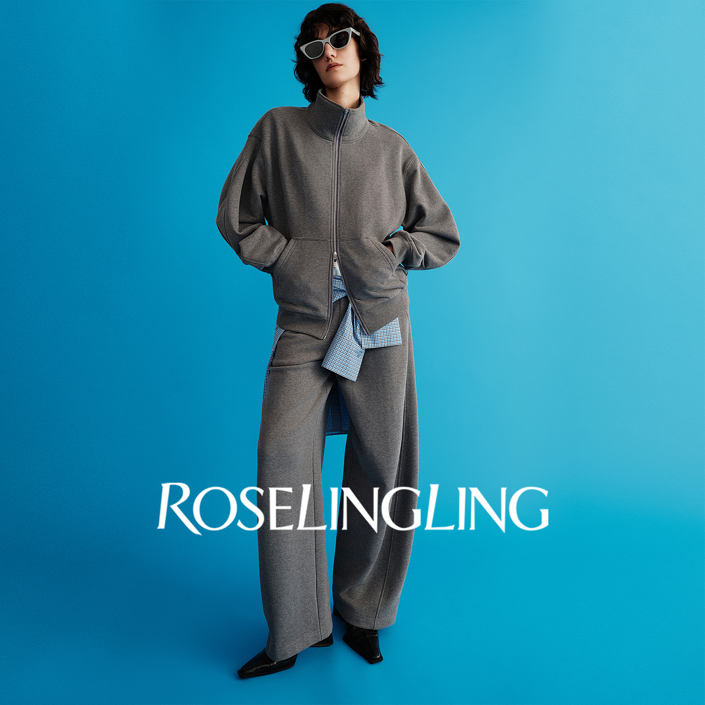 ROSELINGLING【R+轻运动】荃棉起绒料松弛休闲卫衣外套休闲裤套装