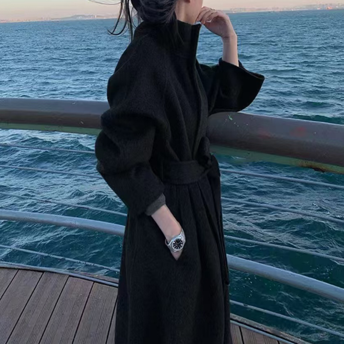 秋冬新款立领长款双面毛呢大衣气质时尚女士外套