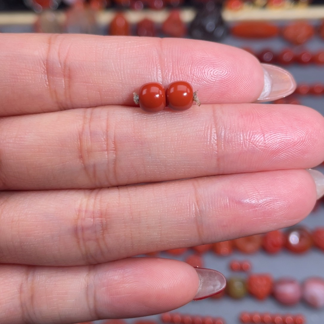 南红玛瑙满色满肉老型对珠5+未镶嵌