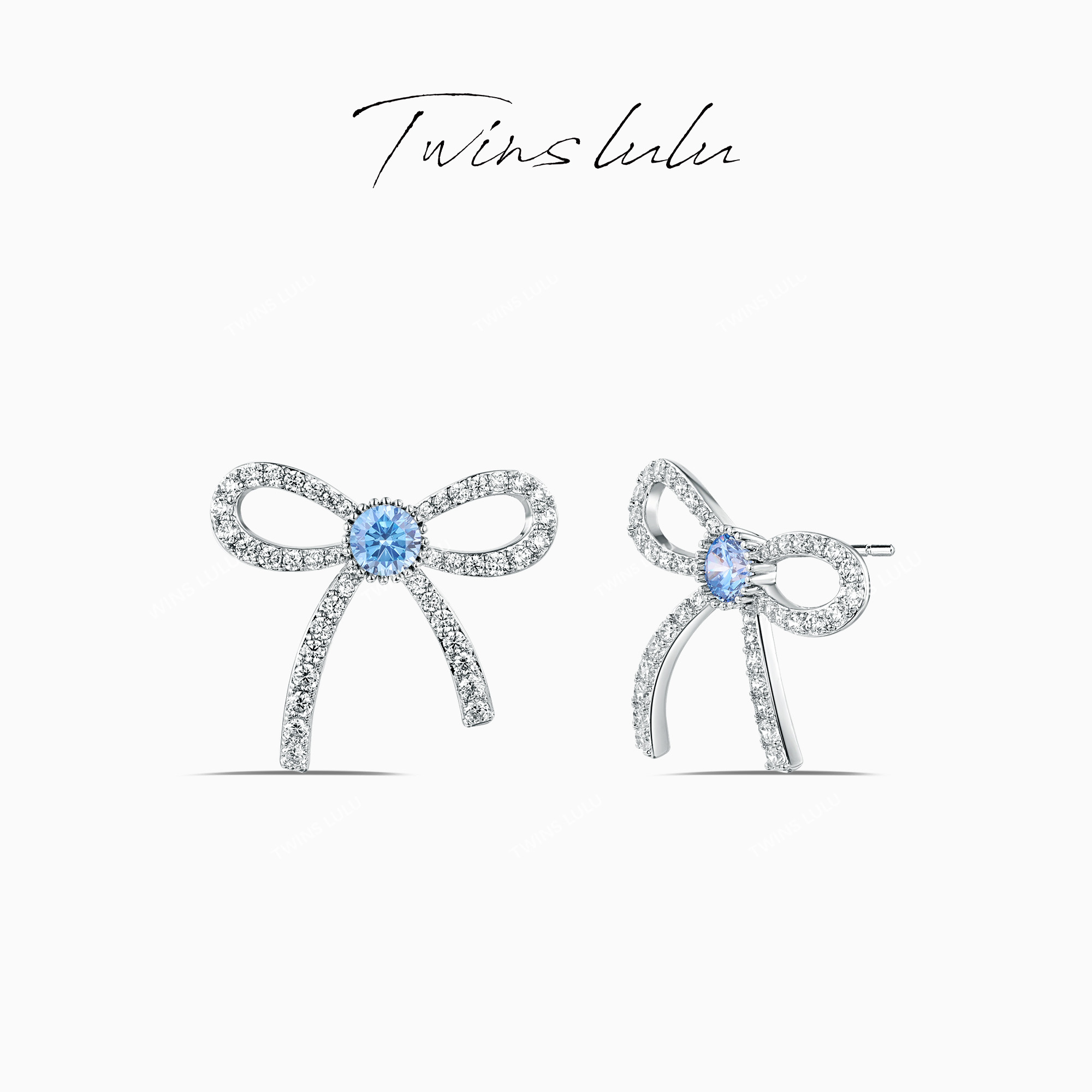 铜合金合成锆石耳饰 TWINS LULU 蓝色精致蝴蝶结耳环TSL817