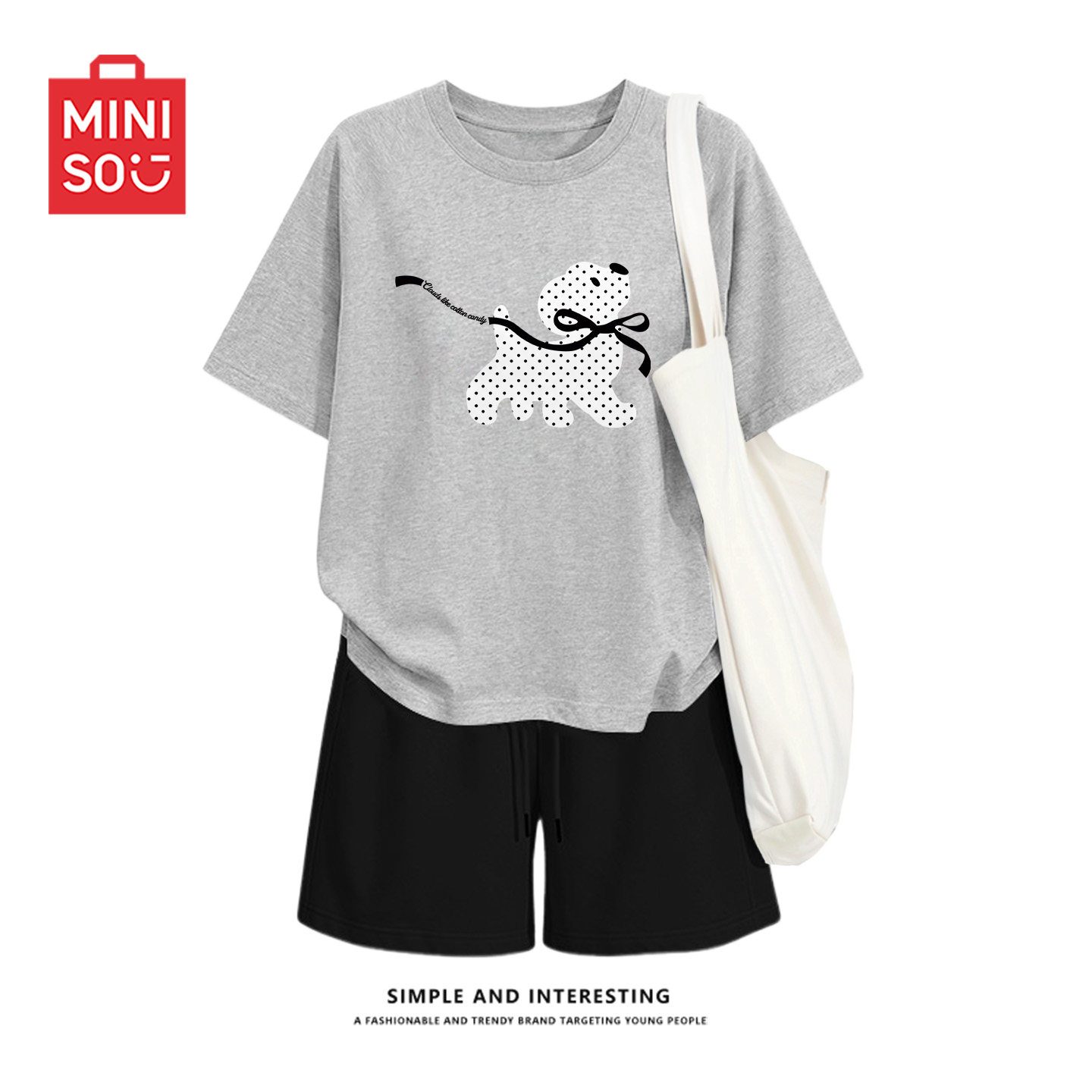 MINISO名创优品运动套装女夏季纯棉短袖五分裤女士超火两件套夏装