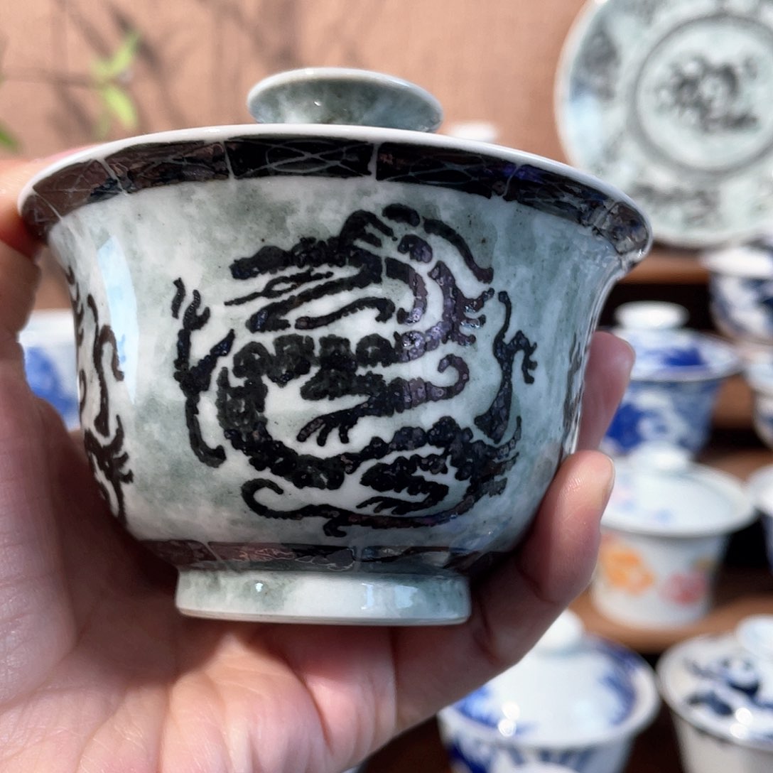 泥藝瓷梦螭龙盖碗