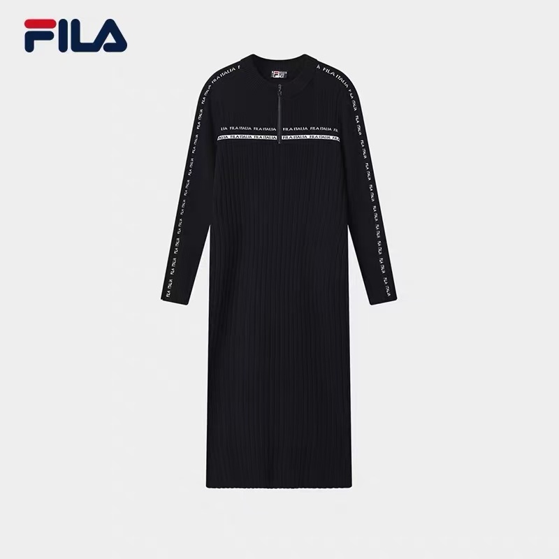 【MIU系穿搭琥珀流光风】Fila斐乐女秋季优雅长款连衣裙F51W548301F