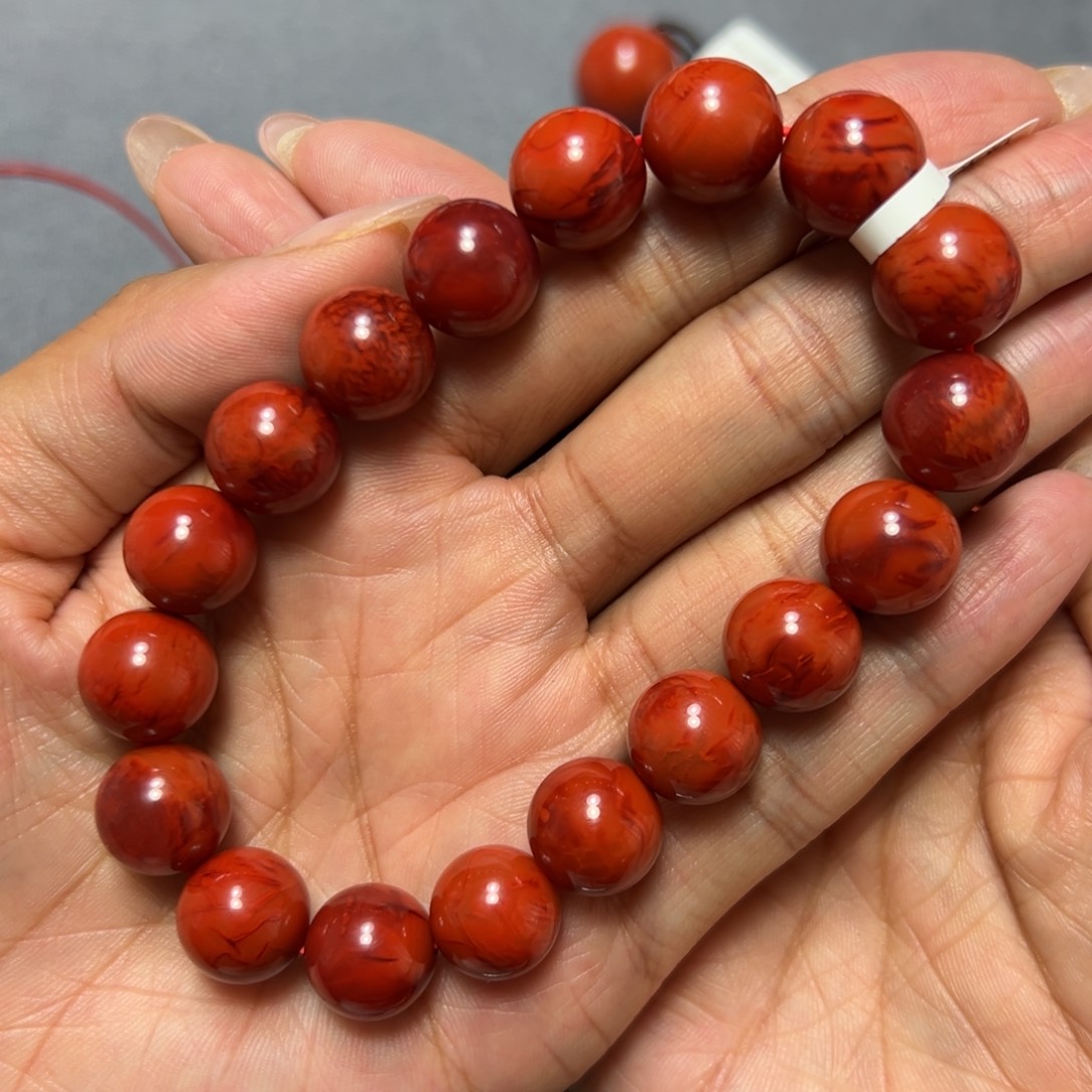 南红玛瑙未镶嵌手串满肉虎皮纹火焰 约12.5mm 毕业