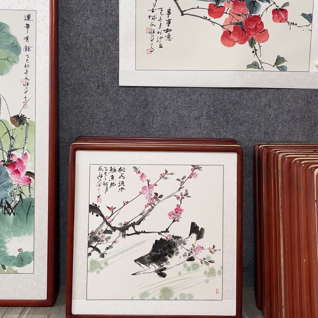 国画书画作品带框63×63