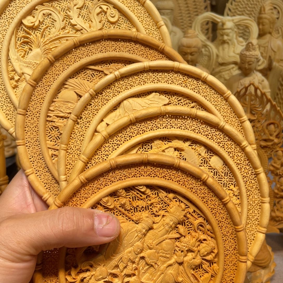 幕***茶黄杨木5个不同款式扇子