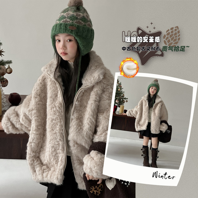 冬季保暖花狐貂毛毛外套儿童亲子装2025