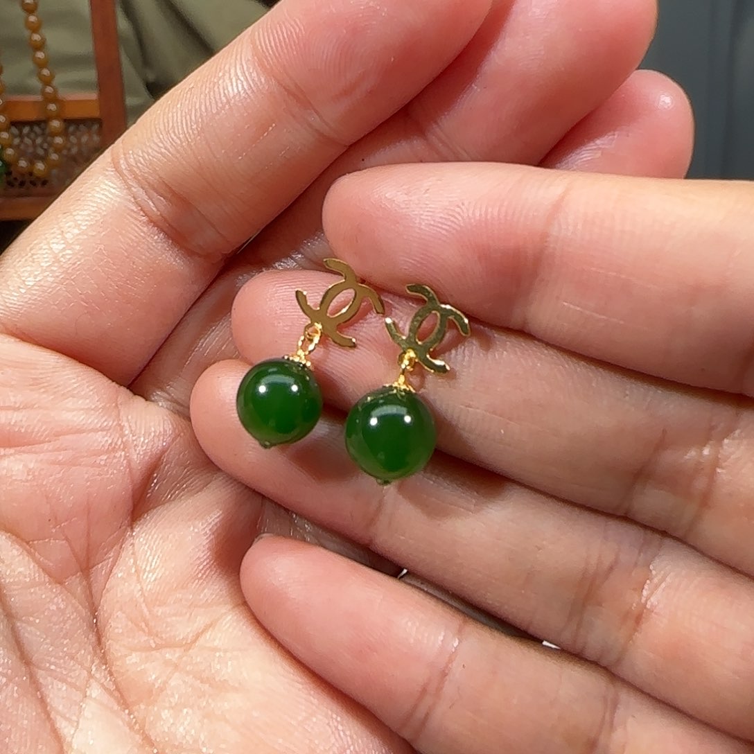 和田玉耳饰18K金镶嵌