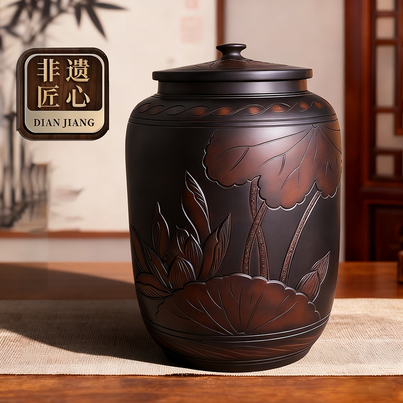 云南建水紫陶茶叶罐子储茶罐密封罐防潮高端大气特大号茶叶储存罐