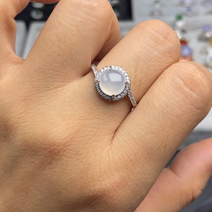 翡翠戒指银S925镶嵌戒指