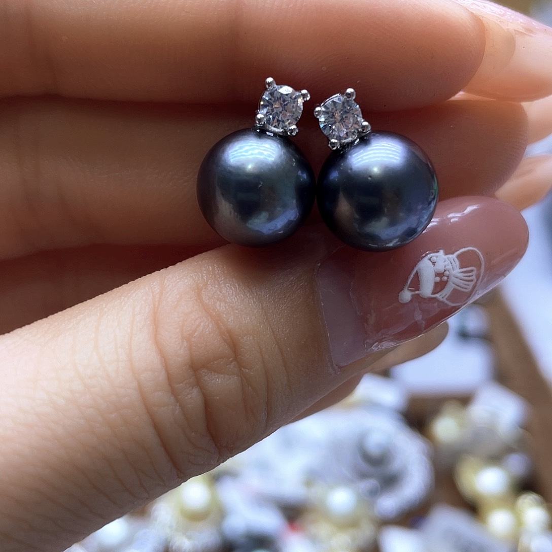 海水珍珠耳饰银S925镶嵌