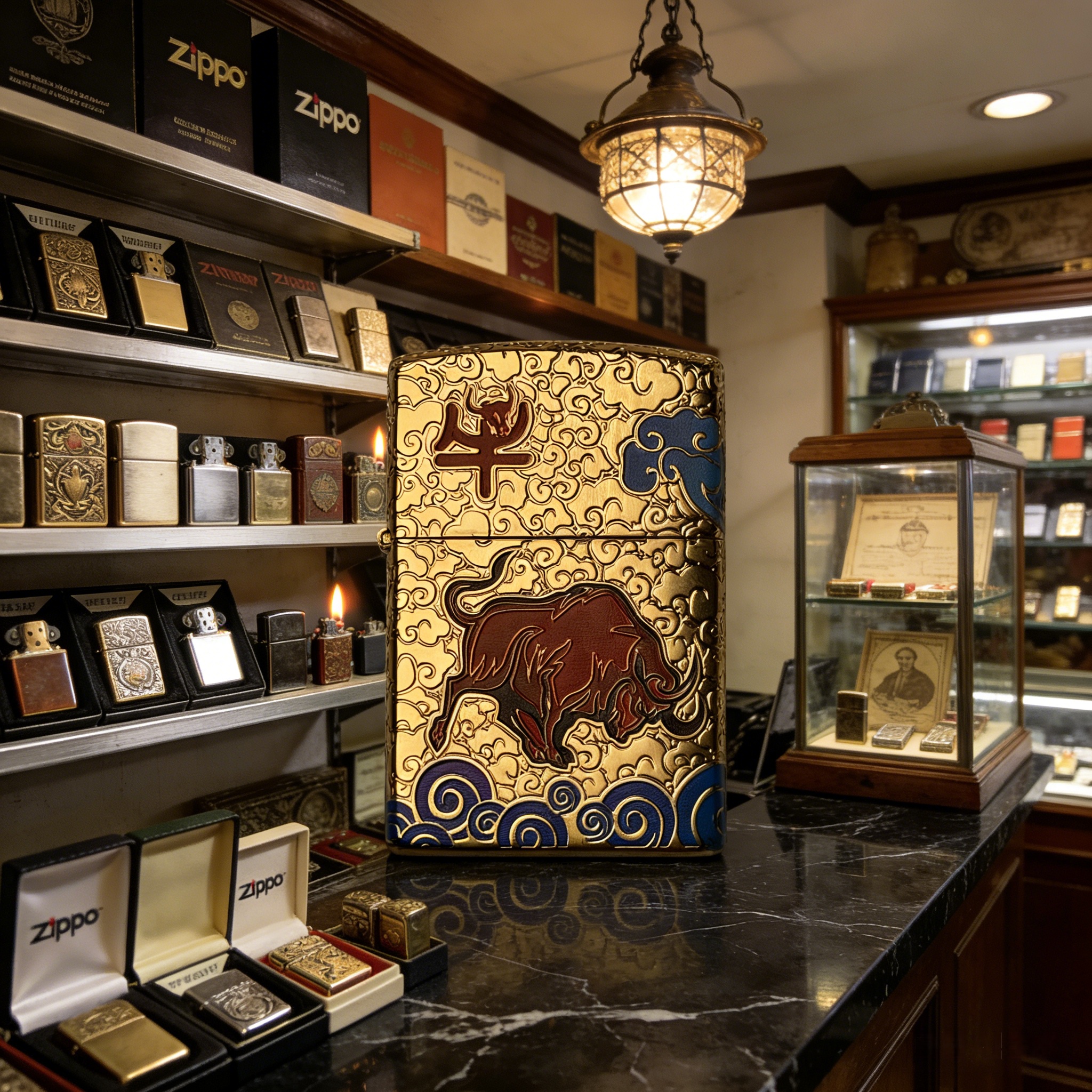 金牛彩绘铬铜壳双色创意防风打火机（ 不含油裸机）