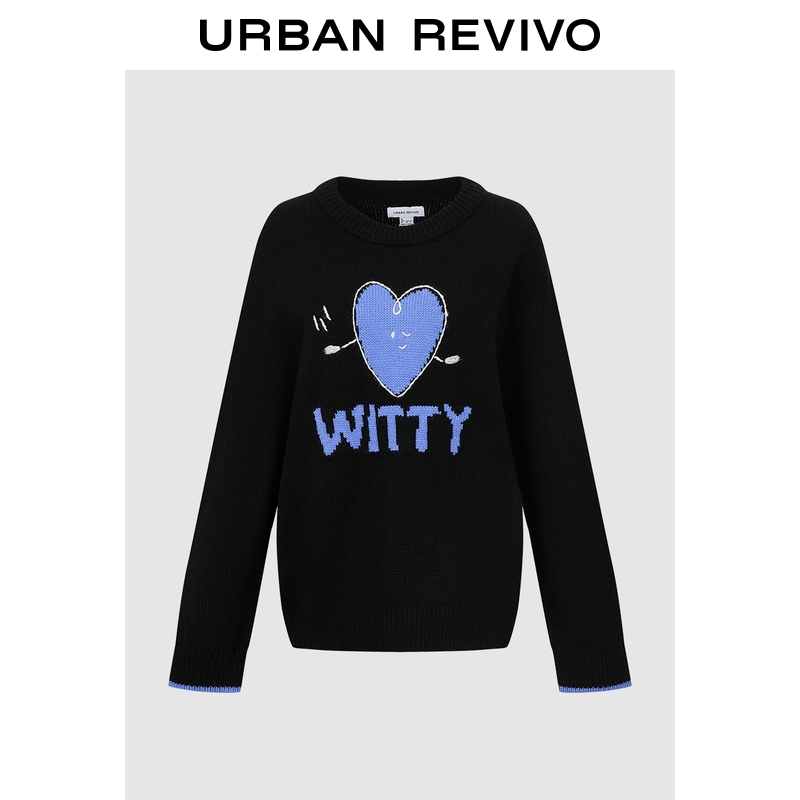 UR2026春季新款女装休闲撞色趣味提花红色圆领针织衫UYY950152