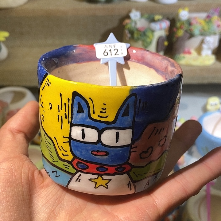 手工手绘盆 满29包邮612