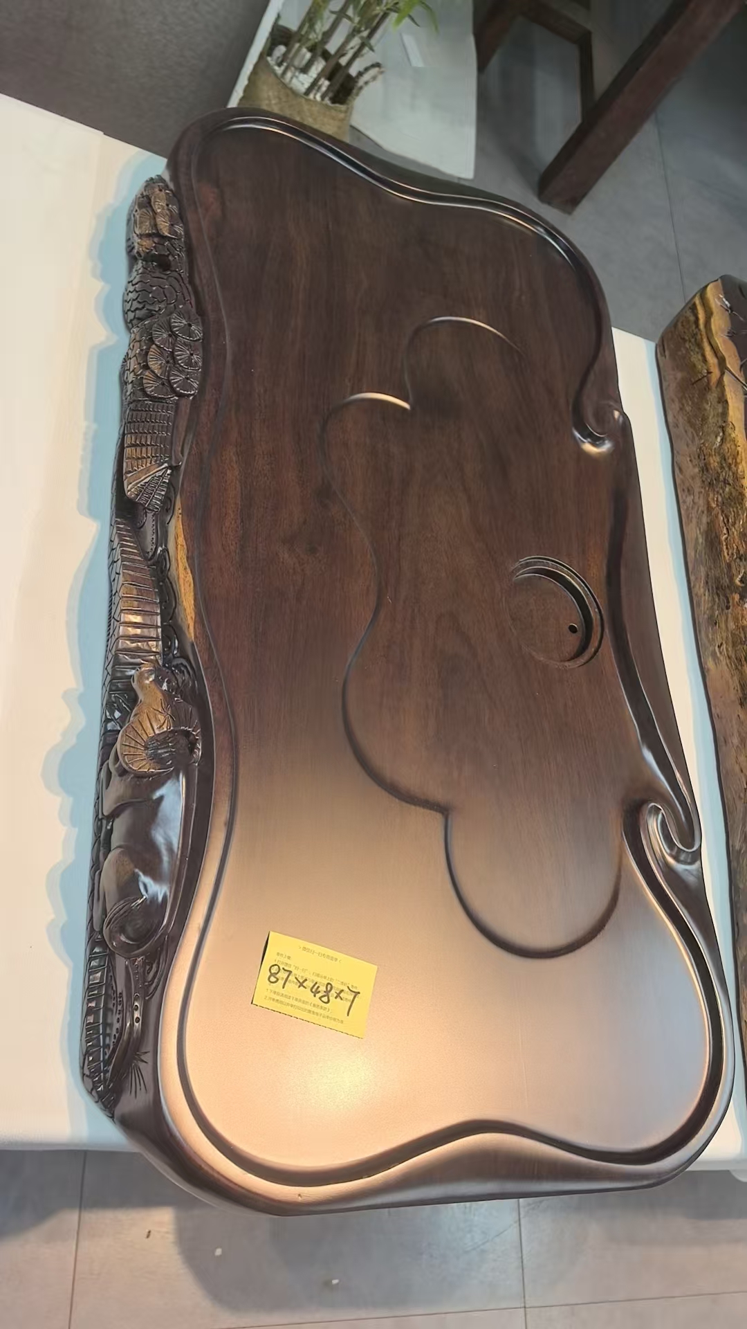 年年有鱼黑檀木边雕刻茶盘客厅茶几方几大板家用办公室乌金石茶盘