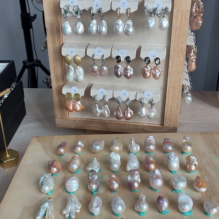 黄***金耳饰淡水珍珠银S925镶嵌