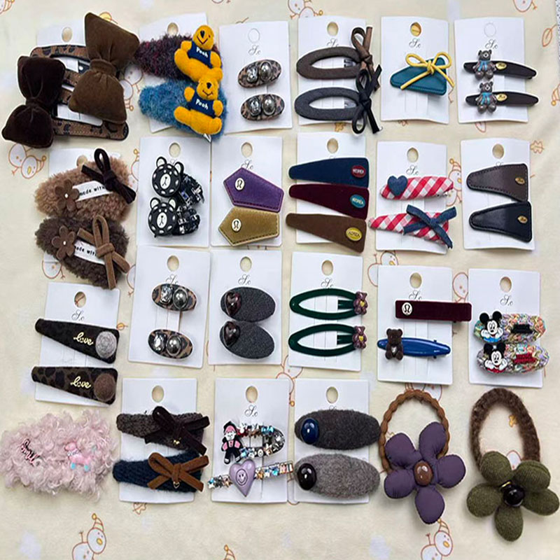 韩国新款毛呢紫色蝴蝶结发夹三角掰掰夹刘海夹发饰碎发夹边夹1