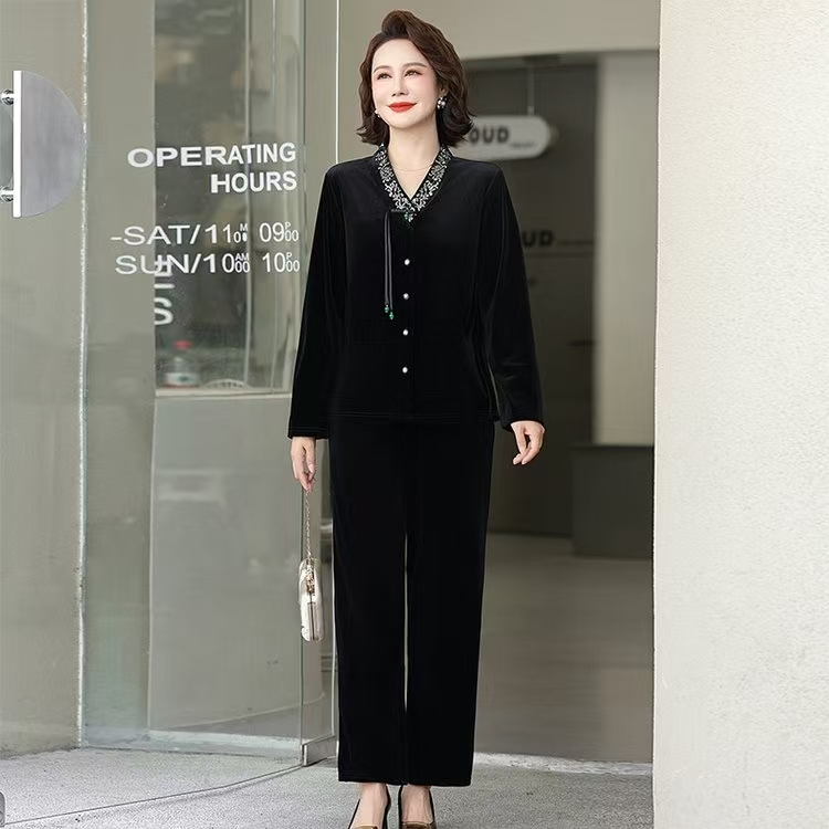 妈妈春装新中式套装洋气中年女休闲气质显瘦